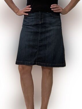 Red Engine Dark Blue Denim Midi Skirt